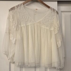 FREE PEOPLE Sheer Ivory Lace Blouse